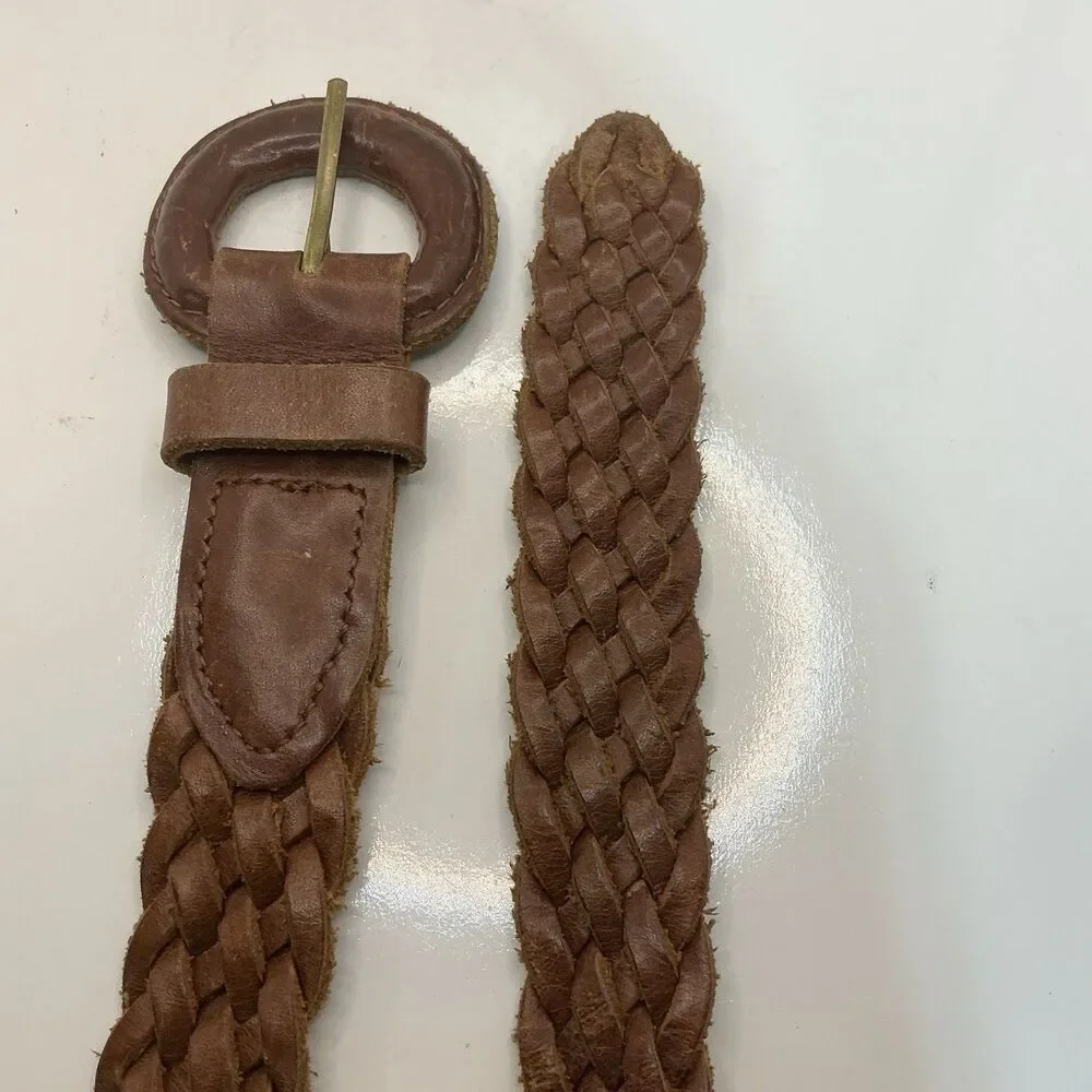 Vinntage Tan Leather Belt Med Brown Woven Braided Boho Western Cowgirl Classic